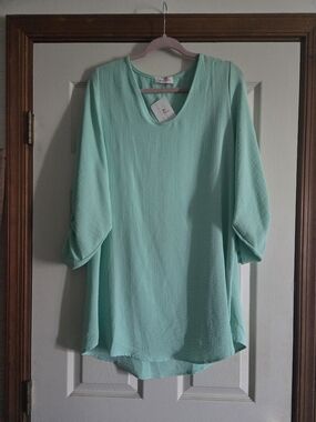 Relaxed V-Neck Long Sleeve Dress in Mint - Unbranded